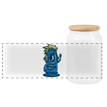 Blue Monster with Headphones - Panoramic Cookie Jar with Wooden Lid - white - Front
