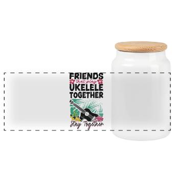 Hawaiian Ukulele Uke Friends - Panorama Keksdose mit Holzdeckel - Weiß - Vorne