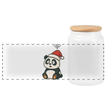 Petit panda mignon chapeau de Père Noël maladroit - Boîte à biscuits avec couvercle en bois - blanc - Devant