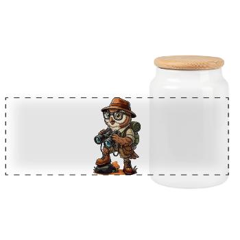 Funny Owl Explorer Hiking Camping Adventure - Panoramic Cookie Jar with Wooden Lid - white - Front