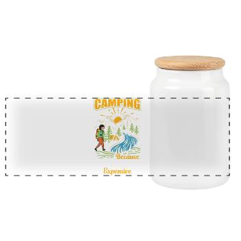 Camping - Panorama Keksdose mit Holzdeckel - Weiß - Vorne