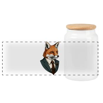 Fox in a suit - Panoramic Cookie Jar with Wooden Lid - white - Front