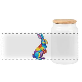 Colorful Rabbit Rainbow Pop Art Watercolor - Panoramic Cookie Jar with Wooden Lid - white - Front