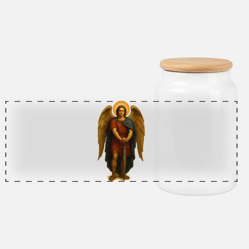 Schutzengel-Aura | Klassische Barockmalerei - Panorama Keksdose mit Holzdeckel - Weiß