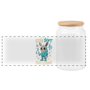 Sweat à capuche lapin urbain, restez doux, restez fort - Boîte à biscuits avec couvercle en bois - blanc - Devant