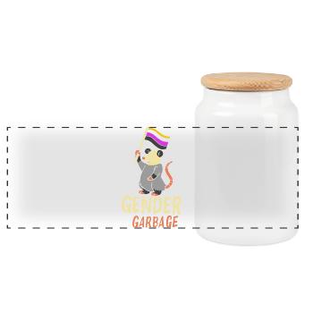 Le genre, c’est une déchet, orgueil, Opossum Design - Boîte à biscuits avec couvercle en bois - blanc - Devant