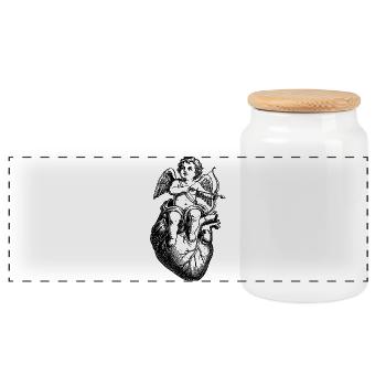 Romantic vintage angel on heart with arrow - Panoramic Cookie Jar with Wooden Lid - white - Front