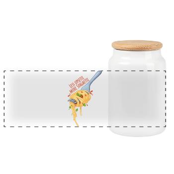 Moins d’upsetti, plus de spaghettis – Meme de la cuisine kawïenne - Boîte à biscuits avec couvercle en bois - blanc - Devant