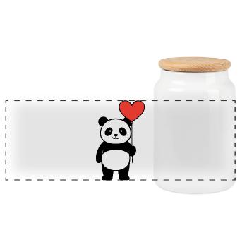 Panda avec ballon en cœur - Doux amour & Saint-Valentin - Boîte à biscuits avec couvercle en bois - blanc - Devant