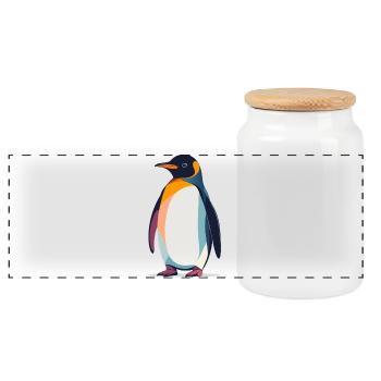 abstrakter Pinguin steht auf Eis Vektor Grafik - Panorama Keksdose mit Holzdeckel - Weiß - Vorne