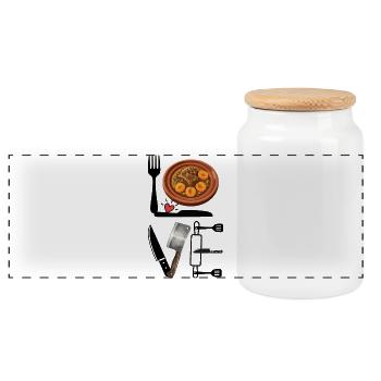Stew Love et illustration de couteaux - Boîte à biscuits avec couvercle en bois - blanc - Devant