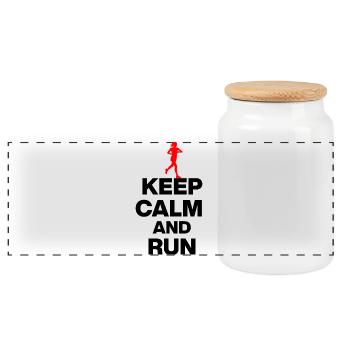 KEEP CALM AND RUN! JOGGING RACING SPORT FIT black - Panoramic Cookie Jar with Wooden Lid - white - Front