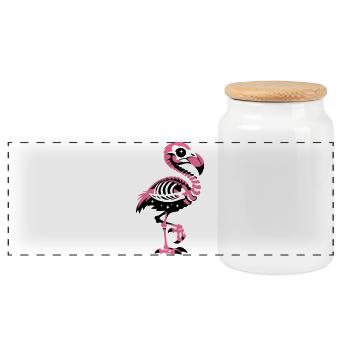 Flamingo Skelett Pink Gothic - Panorama Keksdose mit Holzdeckel - Weiß - Vorne