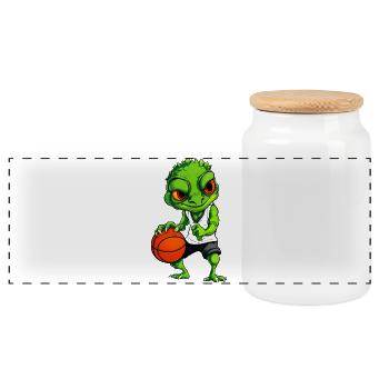 Chameleon Basketball Player - Panoramic Cookie Jar with Wooden Lid - white - Front