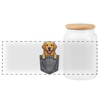 Golden Retriever in der Tasche – Süßer Hund - Panorama Keksdose mit Holzdeckel - Weiß - Vorne