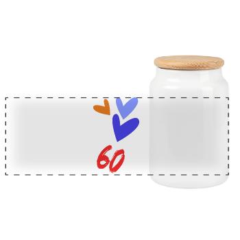60. 60 JAHRE. 60-JÄHRIGES JUBILÄUM. 60. GEBURTSTAG. - Panorama Keksdose mit Holzdeckel - Weiß - Vorne