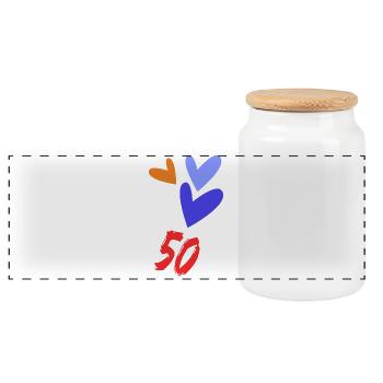 50. 50 YEARS. 50th ANNIVERSARY. 50 YEARS ANNIVERSARY. - Panoramic Cookie Jar with Wooden Lid - white - Front