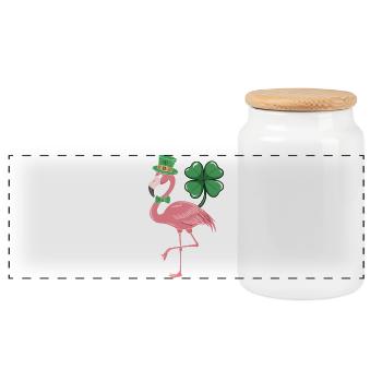 Flamingo im Shamrock-Stil - Panorama Keksdose mit Holzdeckel - Weiß - Vorne
