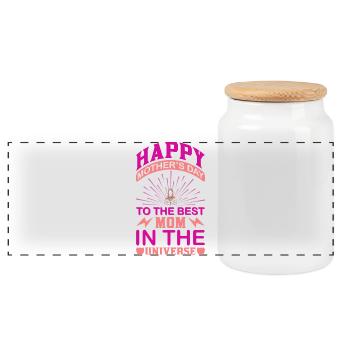 Best Mom In The Universe – Happy Mothers Day - Panoramic Cookie Jar with Wooden Lid - white - Front