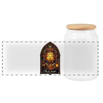 He is Risen Easter Jesus - Panoramic Cookie Jar with Wooden Lid - white - Front