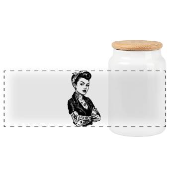 Rockabilly Pin-Up: 50s Outlaw Girl mit Tattoos - Panorama Keksdose mit Holzdeckel - Weiß - Vorne