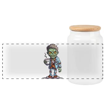 Coffee Monster - Caffeine Zombie - Morning Grouch - Panoramic Cookie Jar with Wooden Lid - white - Front