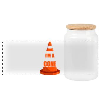 Traffic Cone Pun Illustration - Panoramic Cookie Jar with Wooden Lid - white - Front