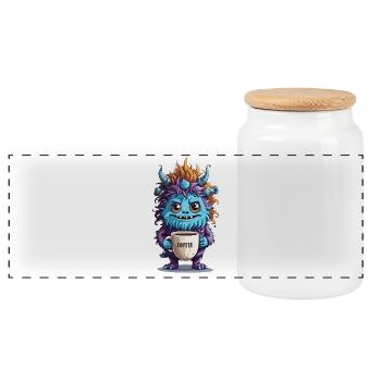 Kaffeemonster  - Koffein Zombie - Morgenmuffel - Panorama Keksdose mit Holzdeckel - Weiß - Vorne
