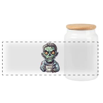 Kaffeemonster  - Koffein Zombie - Morgenmuffel - Panorama Keksdose mit Holzdeckel - Weiß - Vorne