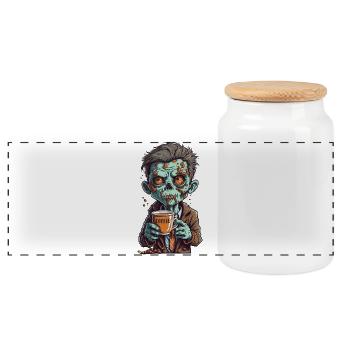 Coffee Monster - Caffeine Zombie - Morning Grouch - Panoramic Cookie Jar with Wooden Lid - white - Front