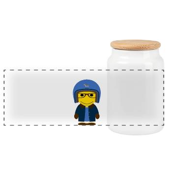 GEEKLEY blue biker and oiled jacket - Panoramic Cookie Jar with Wooden Lid - white - Front