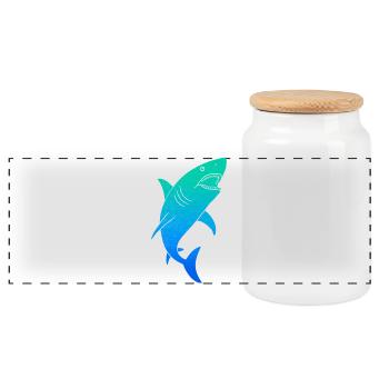 Shark Sharks Colorful Kids Men's Boys Shark - Panoramic Cookie Jar with Wooden Lid - white - Front