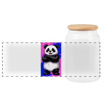 panda - Panoramic Cookie Jar with Wooden Lid - white - Front