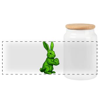 Bunny- The Easter Bunny Brings the Eggs - Panoramic Cookie Jar with Wooden Lid - white - Front