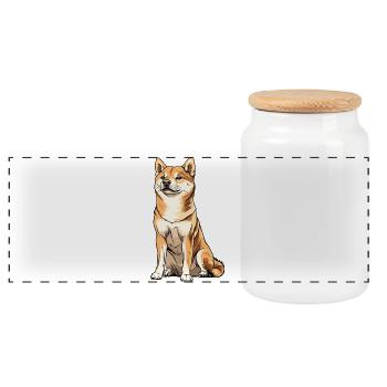 Illustration de chien de dessin animé Shiba Inu - Boîte à biscuits avec couvercle en bois - blanc - Devant