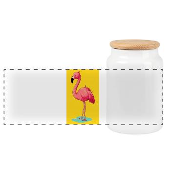 flamingo - Panoramic Cookie Jar with Wooden Lid - white - Front