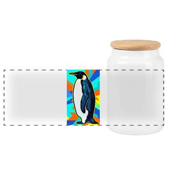 Pinguin - Panorama Keksdose mit Holzdeckel - Weiß - Vorne