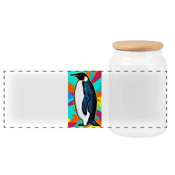 pingouin - Boîte à biscuits avec couvercle en bois - blanc - Devant
