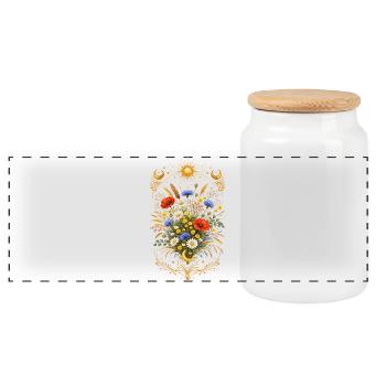 Mystischer Wildblumenstrauß Sonne Mond Floral  - Panorama Keksdose mit Holzdeckel - Weiß - Vorne