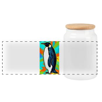 penguin - Panoramic Cookie Jar with Wooden Lid - white - Front