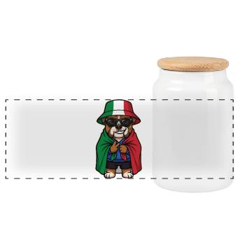 Italy Cartoon Dog Bulldog Cool & Stylish - Panoramic Cookie Jar with Wooden Lid - white - Front