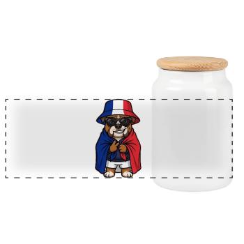 Frankreich Cartoon Hund Bulldogge Cool & Stylisch - Panorama Keksdose mit Holzdeckel - Weiß - Vorne