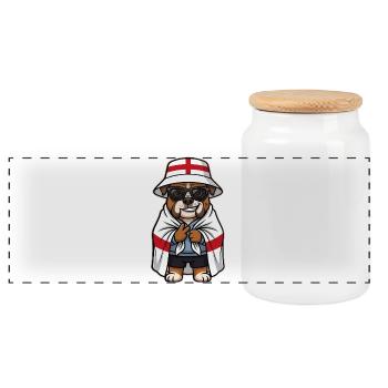 England Cartoon Hund Bulldogge Cool & Stylisch - Panorama Keksdose mit Holzdeckel - Weiß - Vorne