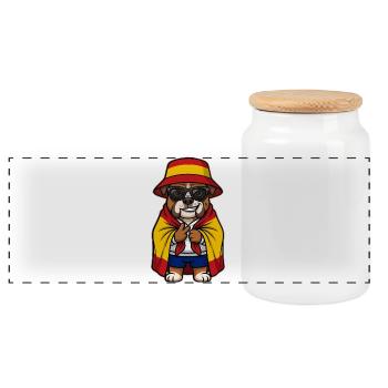 Spanien Cartoon Hund Bulldogge Cool & Stylisch - Panorama Keksdose mit Holzdeckel - Weiß - Vorne