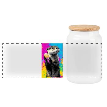 otter - Panoramic Cookie Jar with Wooden Lid - white - Front