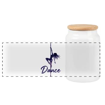 Pole Dance Silhouette – Elegant Pole Art - Panoramic Cookie Jar with Wooden Lid - white - Front