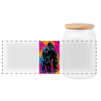 gorilla - Panoramic Cookie Jar with Wooden Lid - white - Front