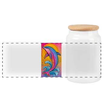 dolphin - Panoramic Cookie Jar with Wooden Lid - white - Front