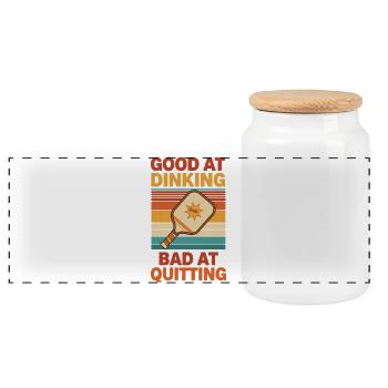 Pickleball Funny Player Good At Dinking Bad At - Panoramic Cookie Jar with Wooden Lid - white - Front