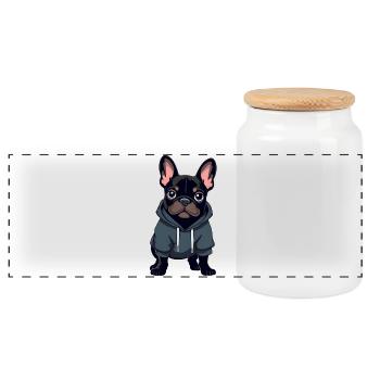 French Bulldog - Panoramic Cookie Jar with Wooden Lid - white - Front